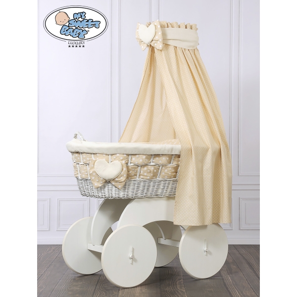 Babywieg op Wielen / Rieten Wieg met Hemeltje Isabella