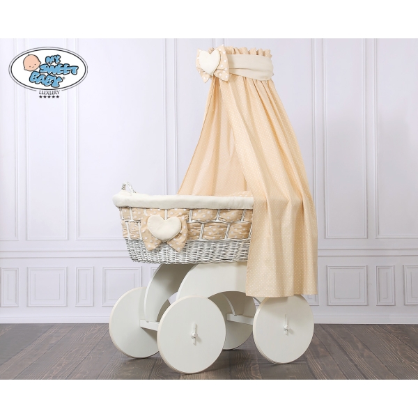 Babywieg op Wielen / Rieten Wieg met Hemeltje Isabella