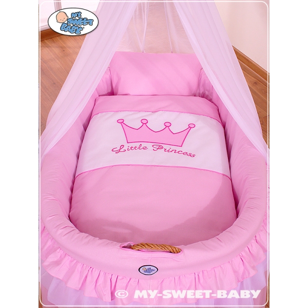 Babywieg op Wielen / Rieten Wieg met Hemeltje -  Roze Little Prince Princess Voor Meisjes