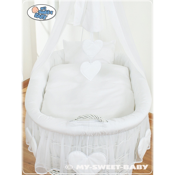 Babywieg op Wielen / Rieten Wieg met Hemeltje Wit Amelie
