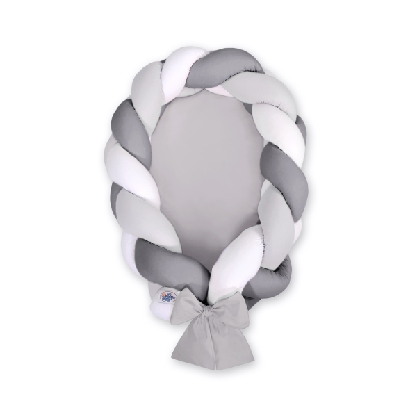 Bedbumper & Babynest Gevlochten 2 in 1 Wit Grijs Antraciet