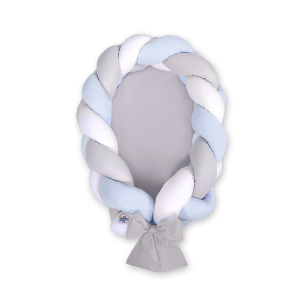 Bedbumper & Babynest Gevlochten 2 in 1 Wit Grijs Blauw