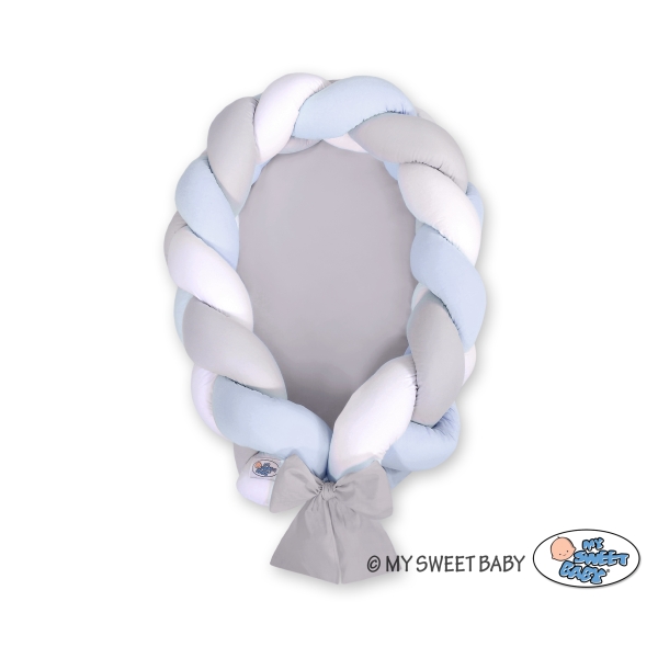 Bedbumper & Babynest Gevlochten 2 in 1 Wit Grijs Blauw