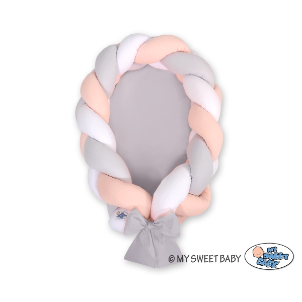 Bedbumper & Babynest Gevlochten 2 in 1 Wit Grijs Poederroze