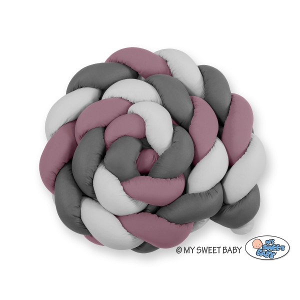 Bedbumper Gevlochten 360cm Ledikant Grijs Pastelviolet Antraciet