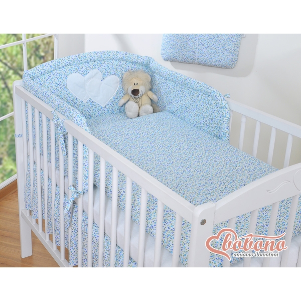 Bedbumper voor Kinderbed - Harten Blauw Bloemenweide Bloemen