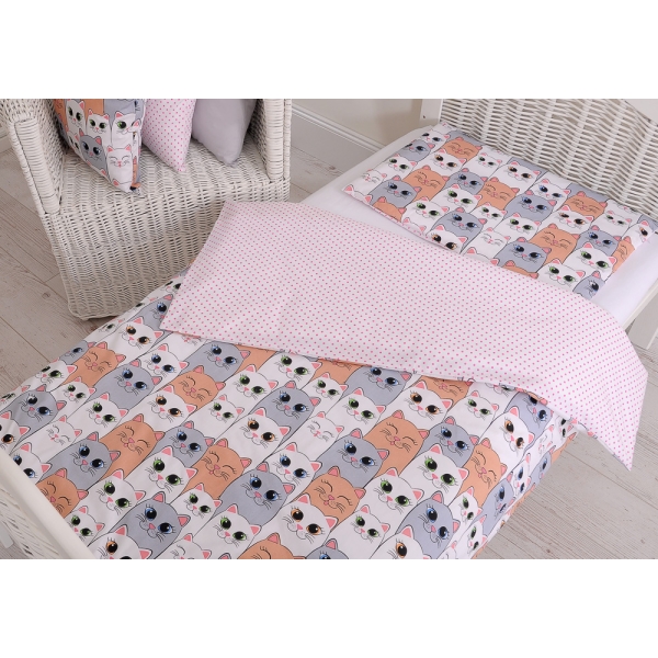 Beddengoed 2 delen 100x135 Mini Roze Grijs Katten