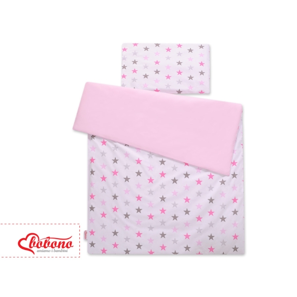 Beddengoed 2 delen 100x135 Mini Roze Grijs Sterren