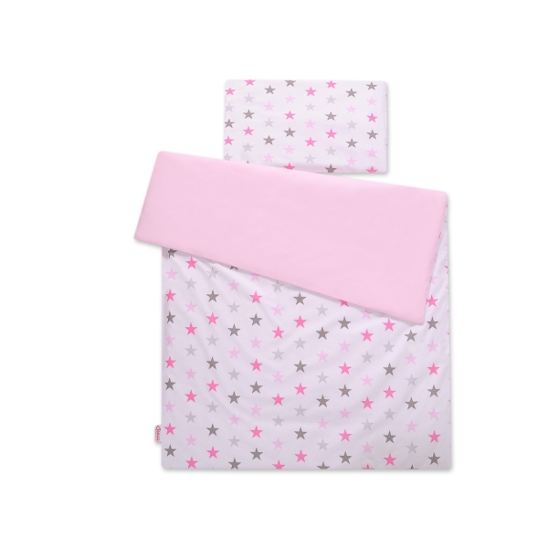Beddengoed 2 delen 100x135 Mini Roze Grijs Sterren