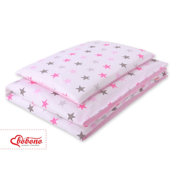 Beddengoed 2 delen 100x135 Mini Roze Grijs Sterren