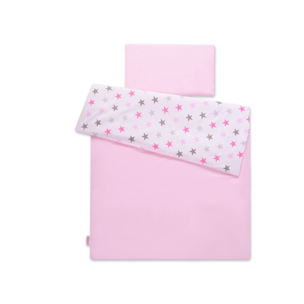 Beddengoed 2 delen 100x135 Mini Roze Grijs Sterren