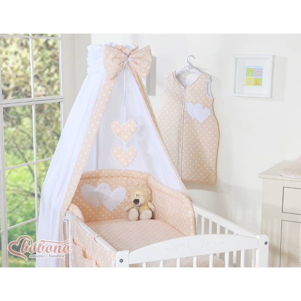 Beddengoed voor Babybed 11 st met Hemel Hemeltje - Harten Beige Polkaprikker