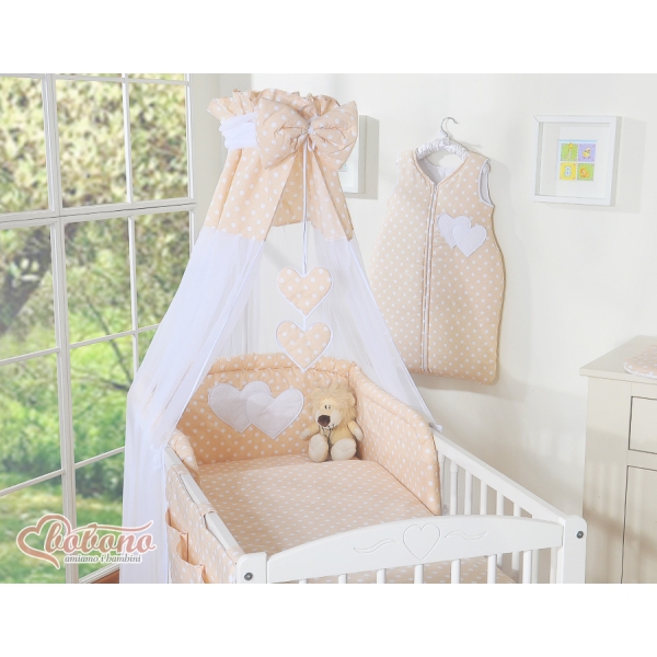 Beddengoed voor Babybed 11 st met Hemel Hemeltje - Harten Beige Polkaprikker