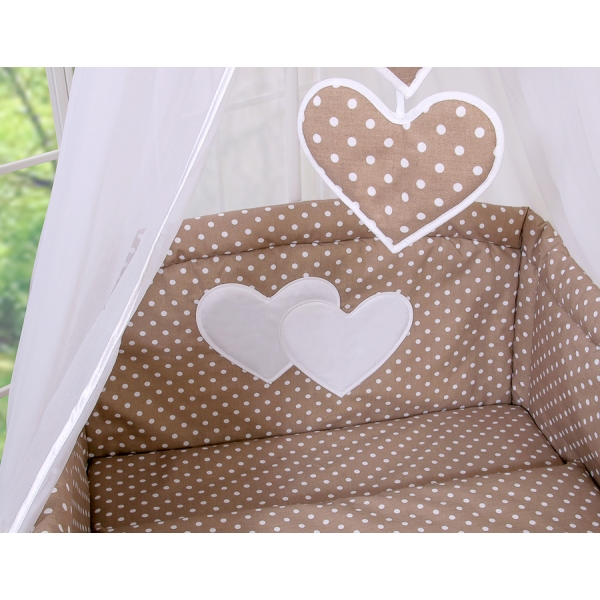 Beddengoed voor Babybed 11 st met Hemel Hemeltje - Harten Bruin Polkaprikker