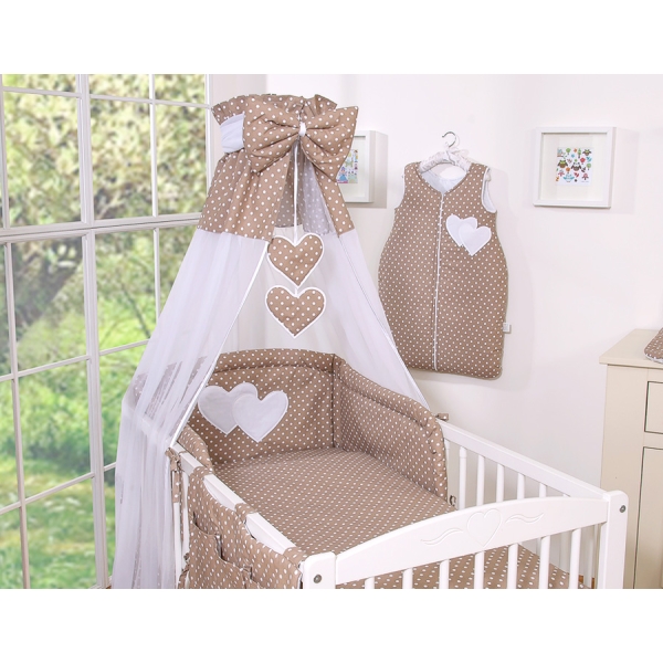 Beddengoed voor Babybed 11 st met Hemel Hemeltje - Harten Bruin Polkaprikker