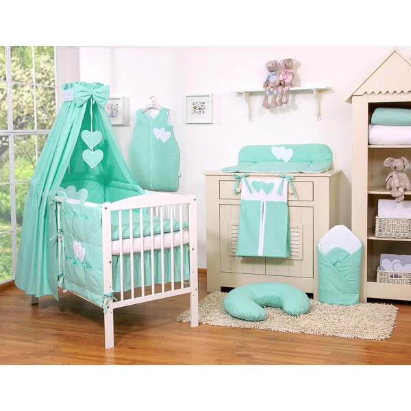 Beddengoed voor Babybed 11 st met Hemel Hemeltje - Harten Mint