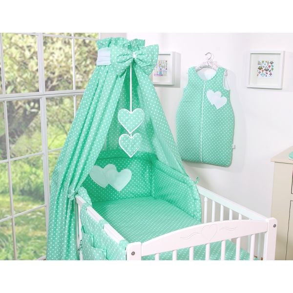 Beddengoed voor Babybed 11 st met Hemel Hemeltje - Harten Mint Polkaprikker