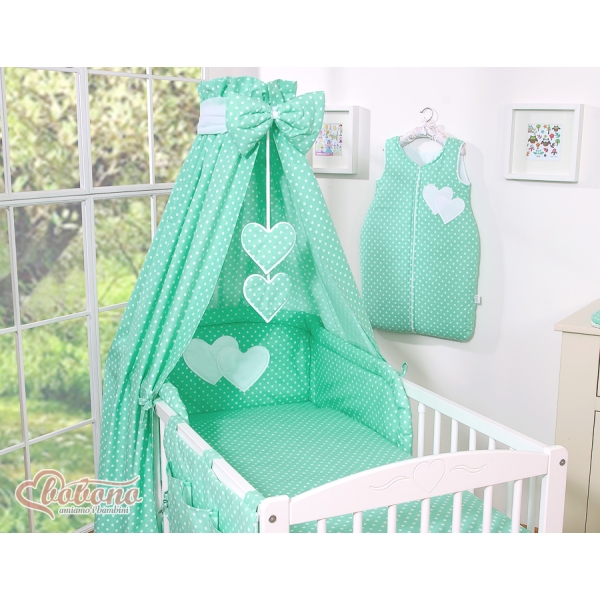 Beddengoed voor Babybed 11 st met Hemel Hemeltje - Harten Mint Polkaprikker
