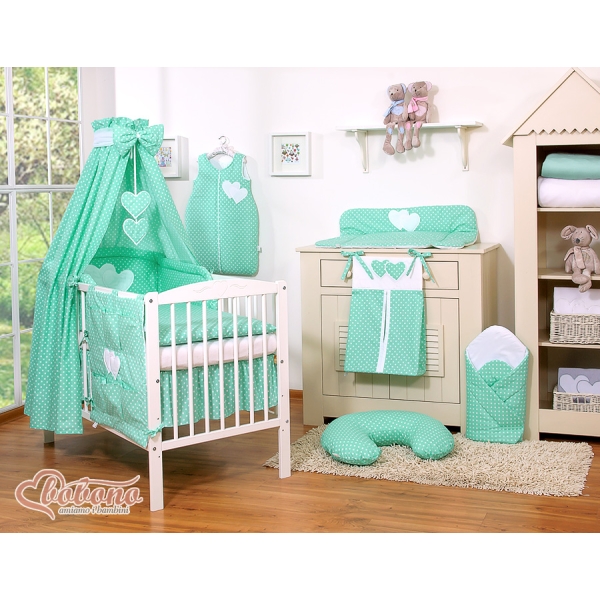Beddengoed voor Babybed 11 st met Hemel Hemeltje - Harten Mint Polkaprikker