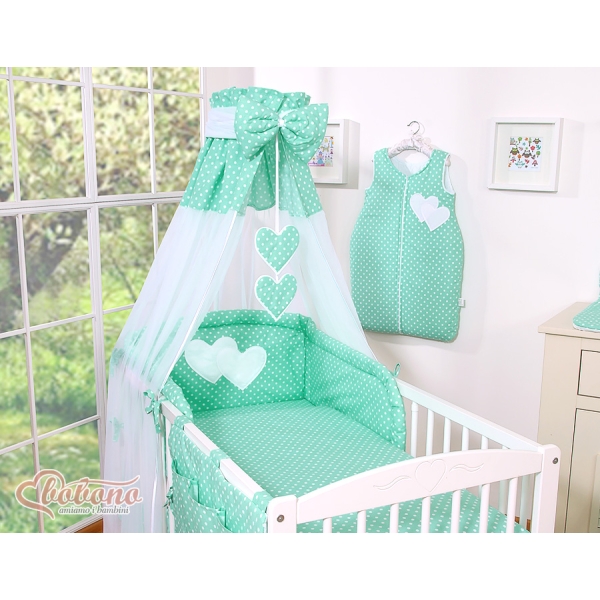 Beddengoed voor Babybed 11 st met Hemel Hemeltje - Harten Mint Polkaprikker