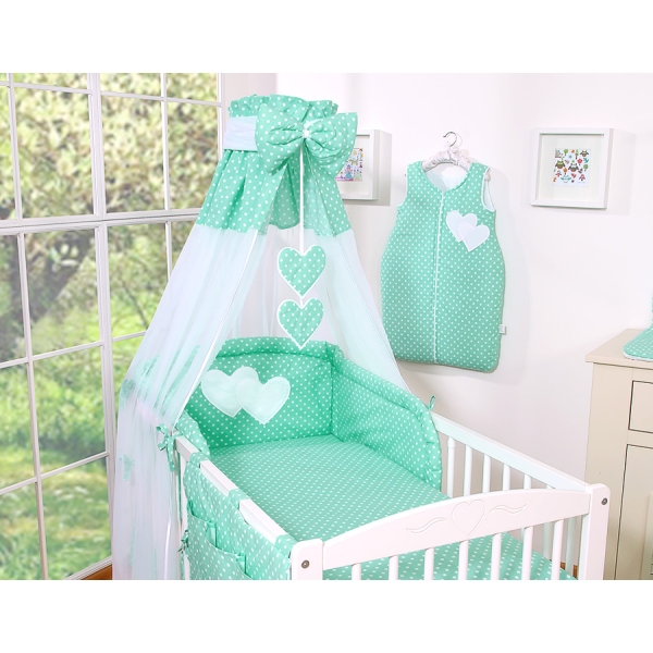 Beddengoed voor Babybed 11 st met Hemel Hemeltje - Harten Mint Polkaprikker