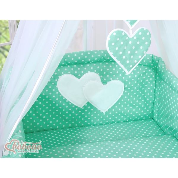 Beddengoed voor Babybed 11 st met Hemel Hemeltje - Harten Mint Polkaprikker