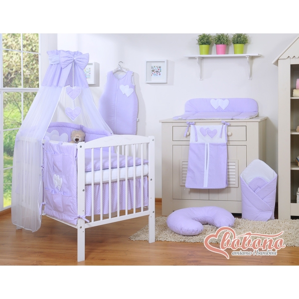 Beddengoed voor Babybed 11 st met Hemel Hemeltje - Harten Purper Polkaprikker