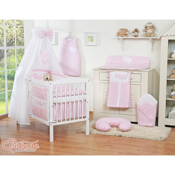 Beddengoed voor Babybed 11 st met Hemel Hemeltje - Harten Roze Geruit