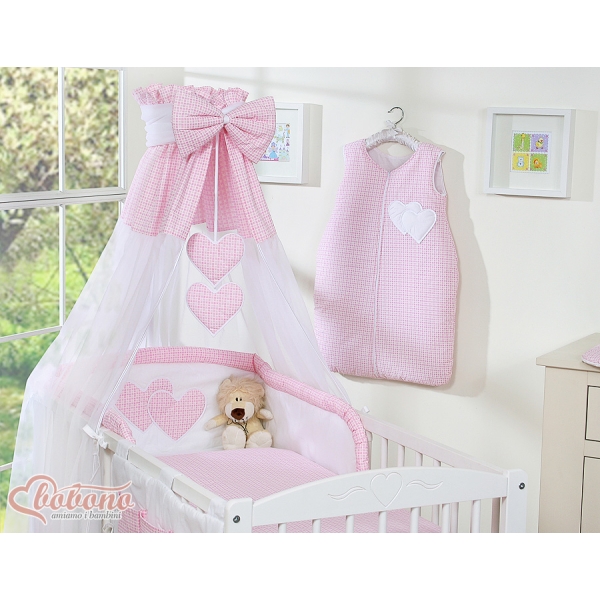 Beddengoed voor Babybed 11 st met Hemel Hemeltje - Harten Roze Geruit