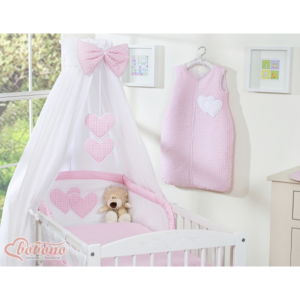Beddengoed voor Babybed 11 st met Hemel Hemeltje - Harten Roze Geruit