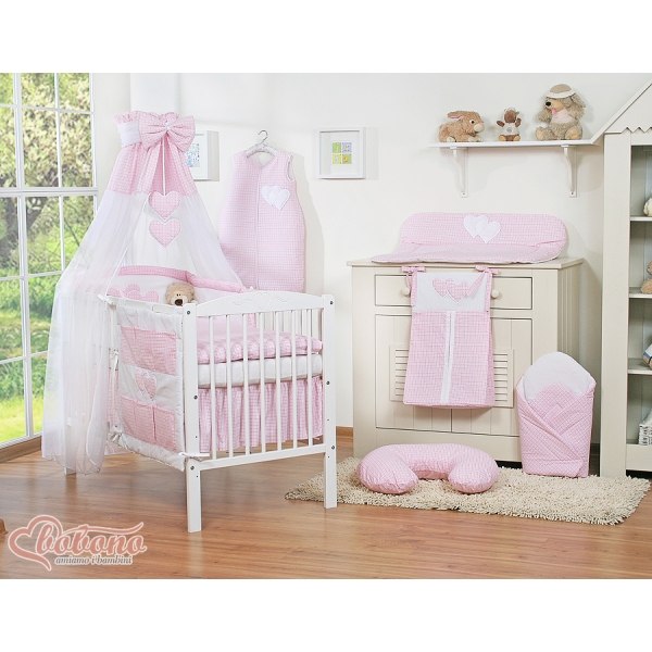 Beddengoed voor Babybed 11 st met Hemel Hemeltje - Harten Roze Geruit