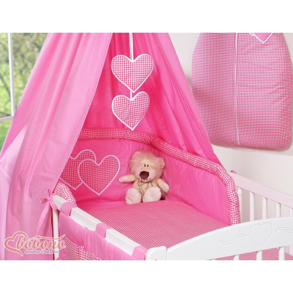 Beddengoed voor Babybed 11 st met Hemel Hemeltje - Harten Roze Geruit Voor Meisjes
