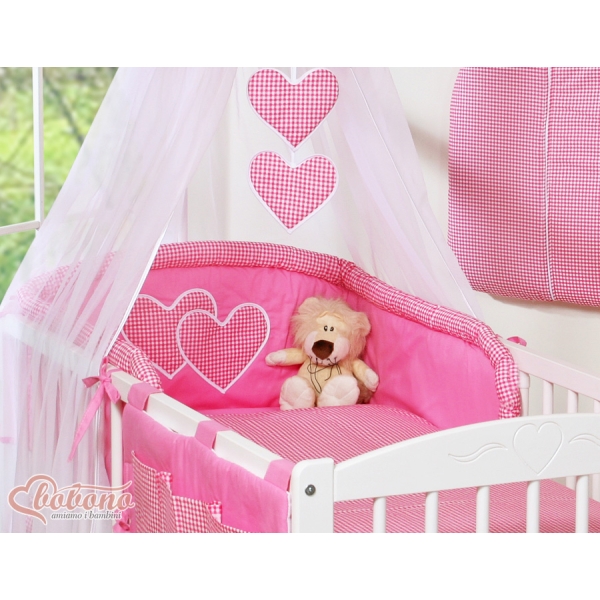 Beddengoed voor Babybed 11 st met Hemel Hemeltje - Harten Roze Geruit Voor Meisjes