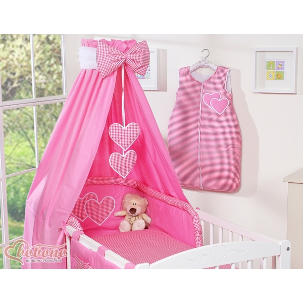 Beddengoed voor Babybed 11 st met Hemel Hemeltje - Harten Roze Geruit Voor Meisjes