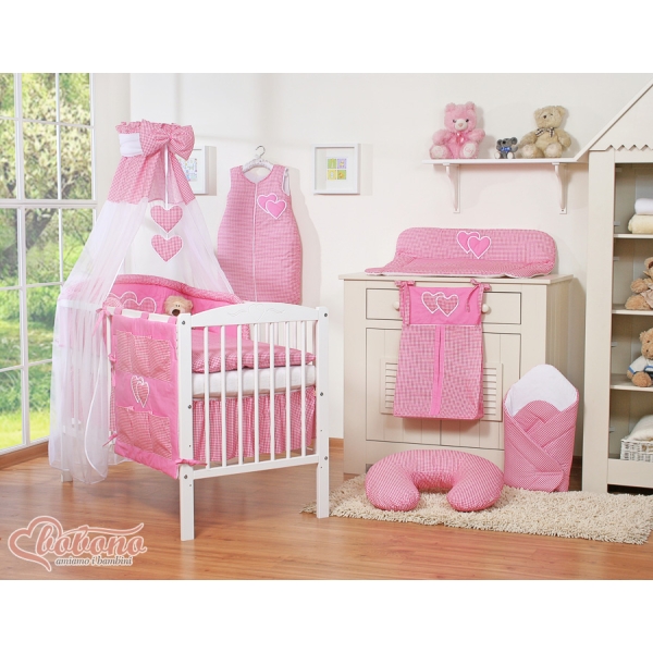 Beddengoed voor Babybed 11 st met Hemel Hemeltje - Harten Roze Geruit Voor Meisjes