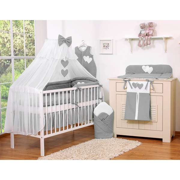 Beddengoed voor Babybed 11 st met Hemel Klamboe - Harten Antraciet