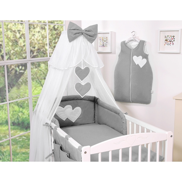 Beddengoed voor Babybed 11 st met Hemel Klamboe - Harten Antraciet