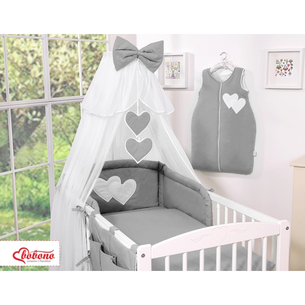 Beddengoed voor Babybed 11 st met Hemel Klamboe - Harten Antraciet