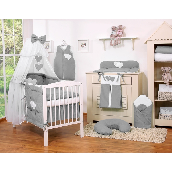 Beddengoed voor Babybed 11 st met Hemel Klamboe - Harten Antraciet