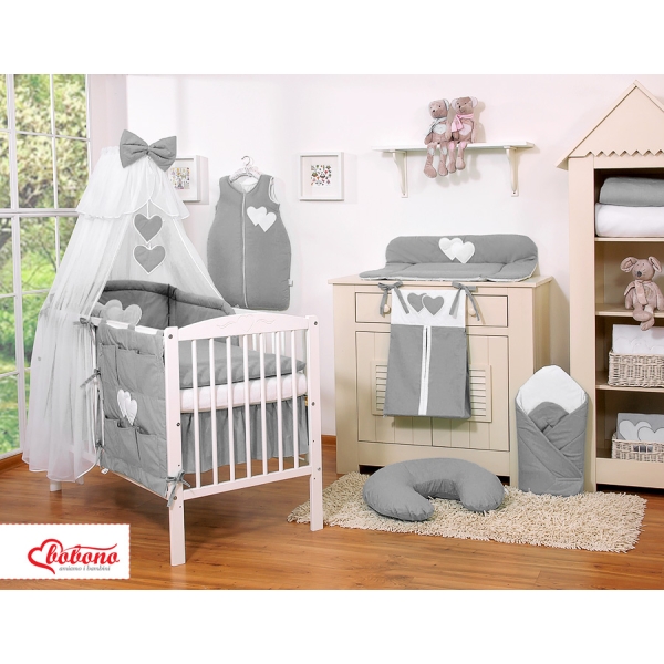 Beddengoed voor Babybed 11 st met Hemel Klamboe - Harten Antraciet