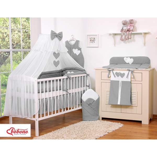 Beddengoed voor Babybed 11 st met Hemel Klamboe - Harten Antraciet