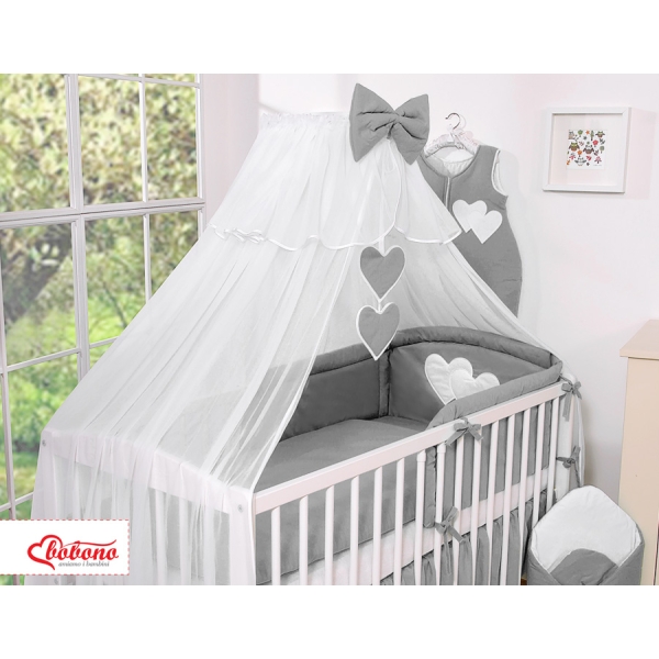 Beddengoed voor Babybed 11 st met Hemel Klamboe - Harten Antraciet