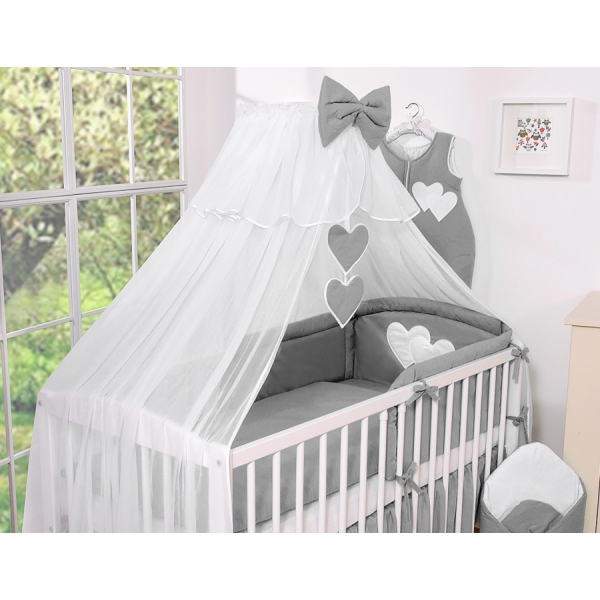Beddengoed voor Babybed 11 st met Hemel Klamboe - Harten Antraciet