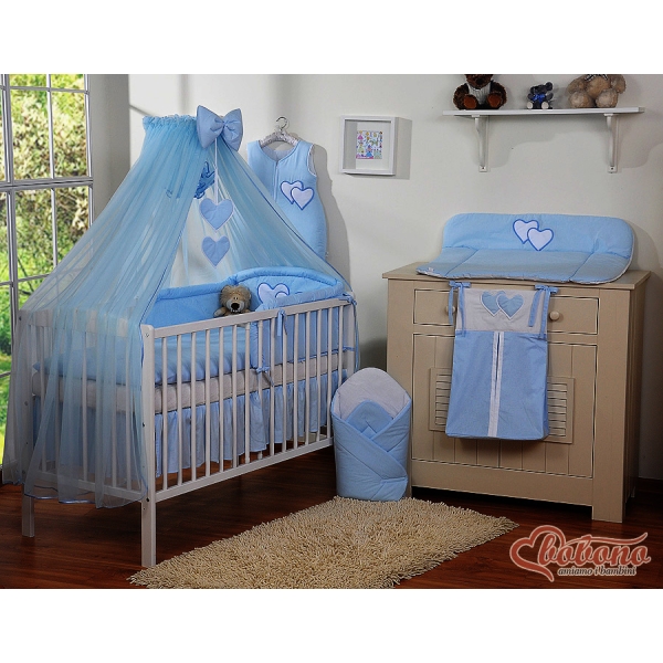 Beddengoed voor Babybed 11 st met Hemel Klamboe - Harten Blauw