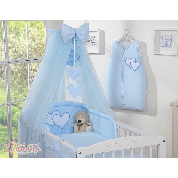 Beddengoed voor Babybed 11 st met Hemel Klamboe - Harten Blauw