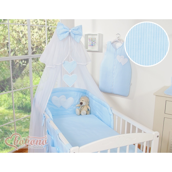Beddengoed voor Babybed 11 st met Hemel Klamboe - Harten Blauw Snijder