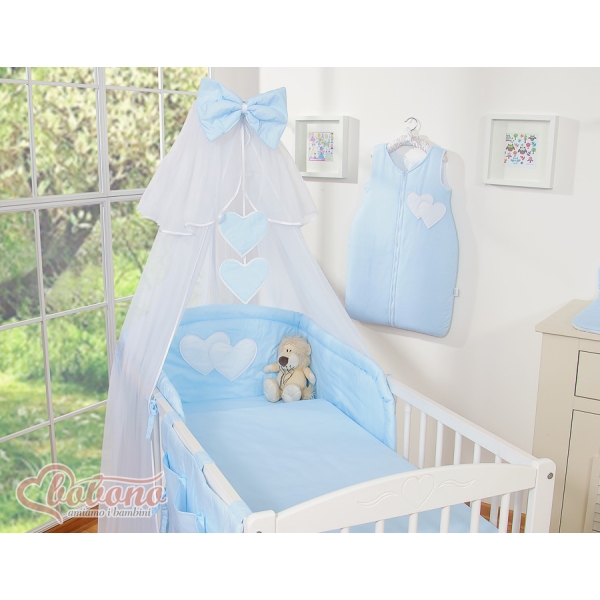 Beddengoed voor Babybed 11 st met Hemel Klamboe - Harten Blauw Snijder