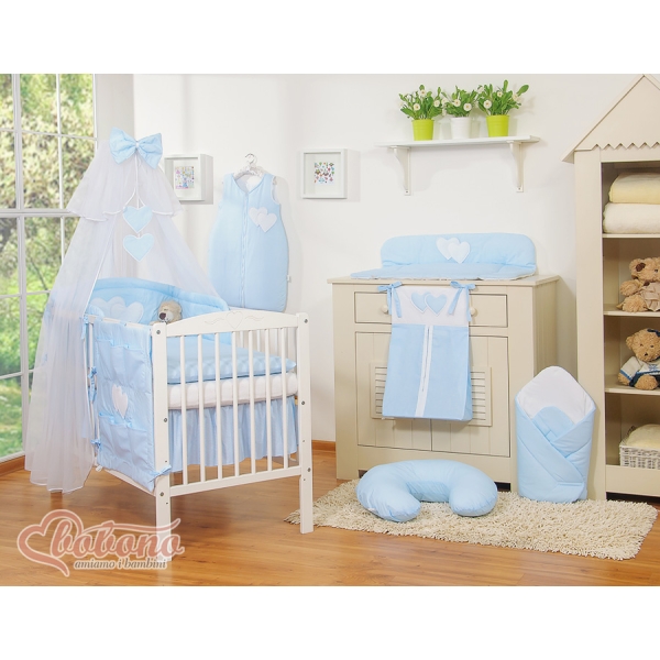 Beddengoed voor Babybed 11 st met Hemel Klamboe - Harten Blauw Snijder