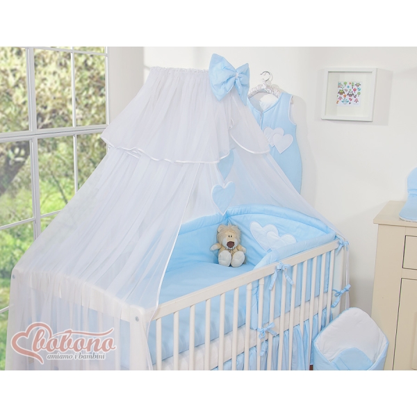 Beddengoed voor Babybed 11 st met Hemel Klamboe - Harten Blauw Snijder