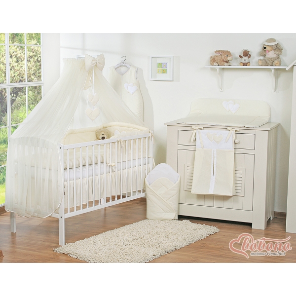 Beddengoed voor Babybed 11 st met Hemel Klamboe - Harten Ivoor